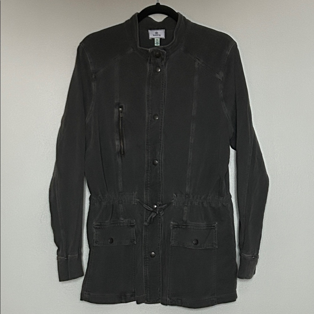 Susina Washed Black Cotton Snap Button Utility Jacket xl